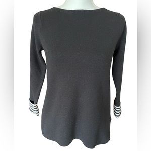 TAHARI: Black, Crew Neck Sweater with Striped Cuffs, Size XS
